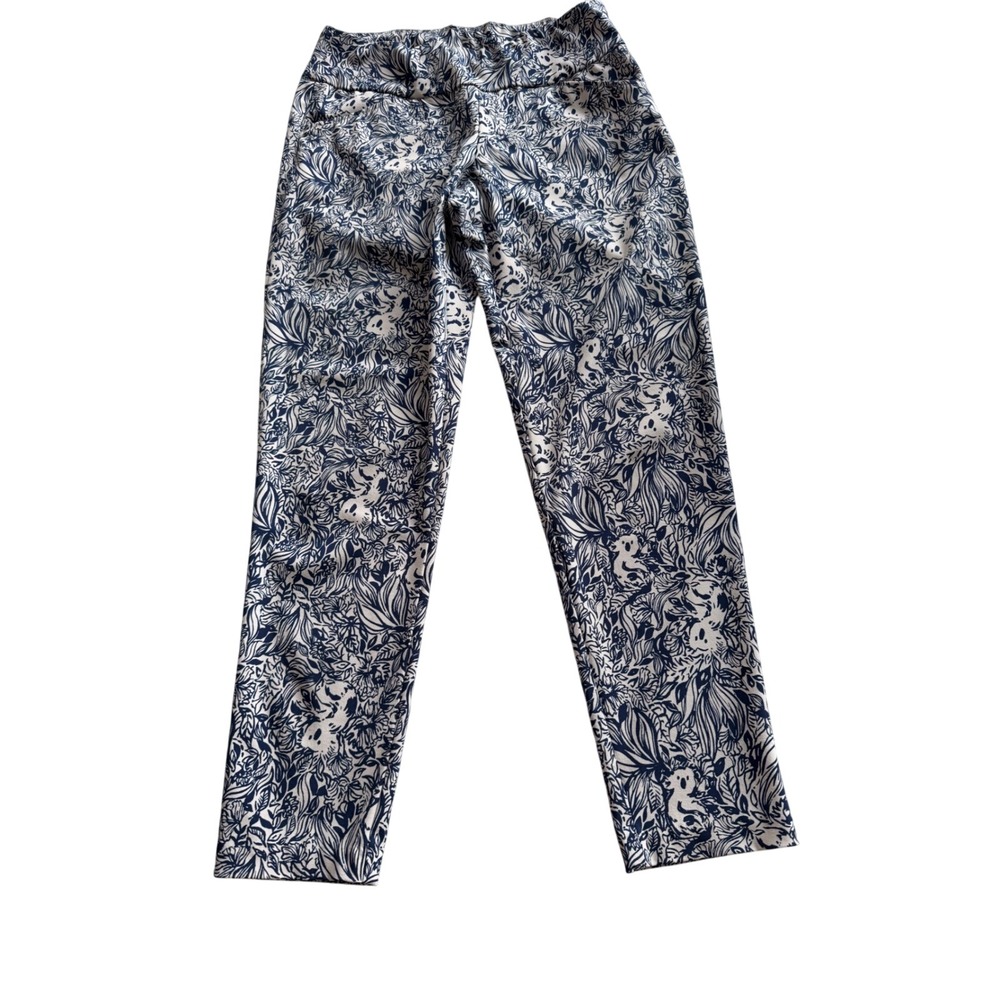 Lilly Pulitzer Luxletic Weekender Crop Pant Navy White Floral 002623 Size S
